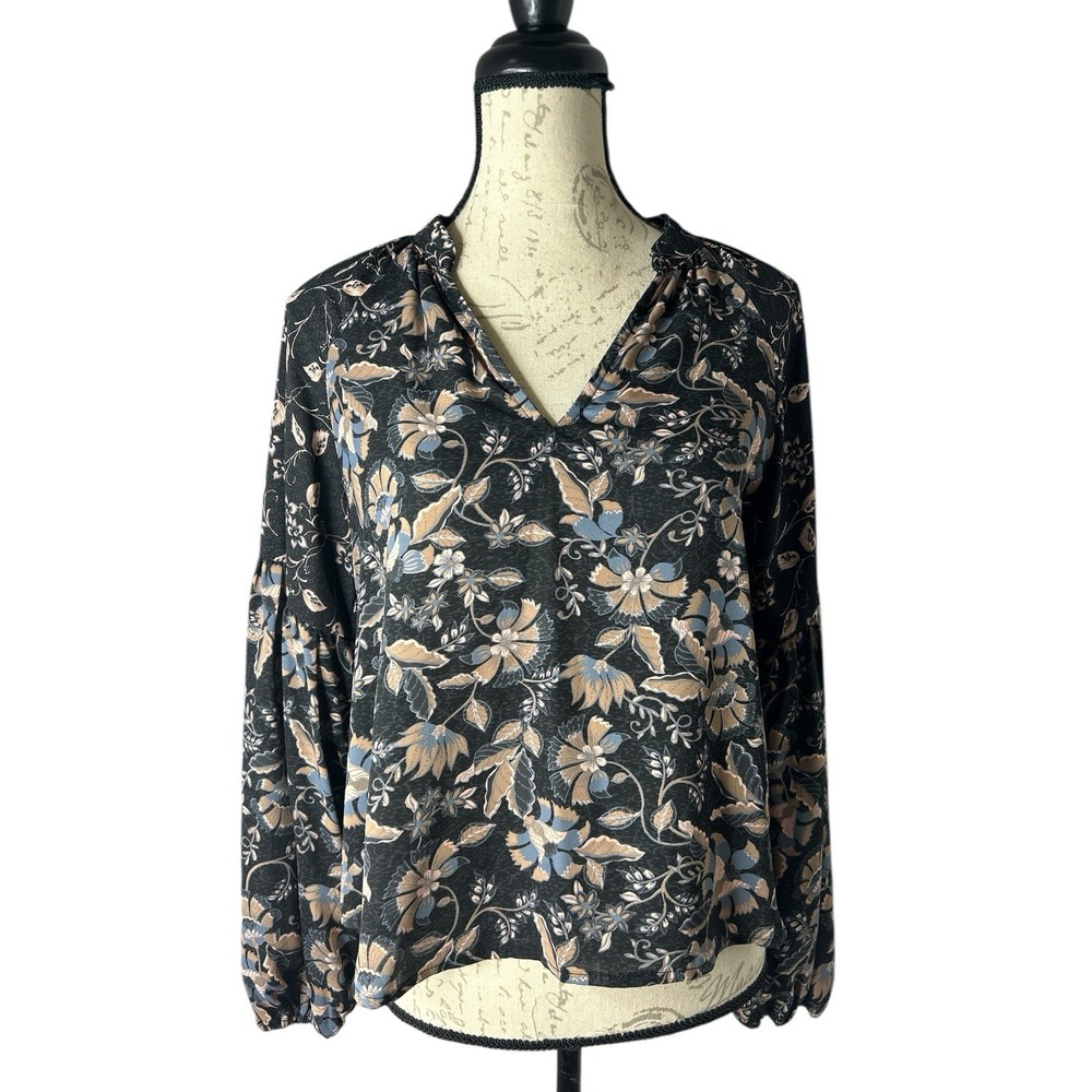 Evereve Reese Floral Print‎ Blouse Top XS Women's Cotton Blend Black Pink